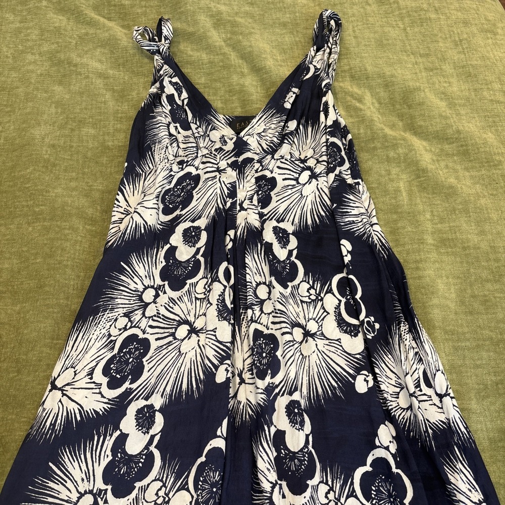 VTG Maxi Slip Dress 100% Silk‎ Black White Bold Floral East Boutique Boho SZ 14